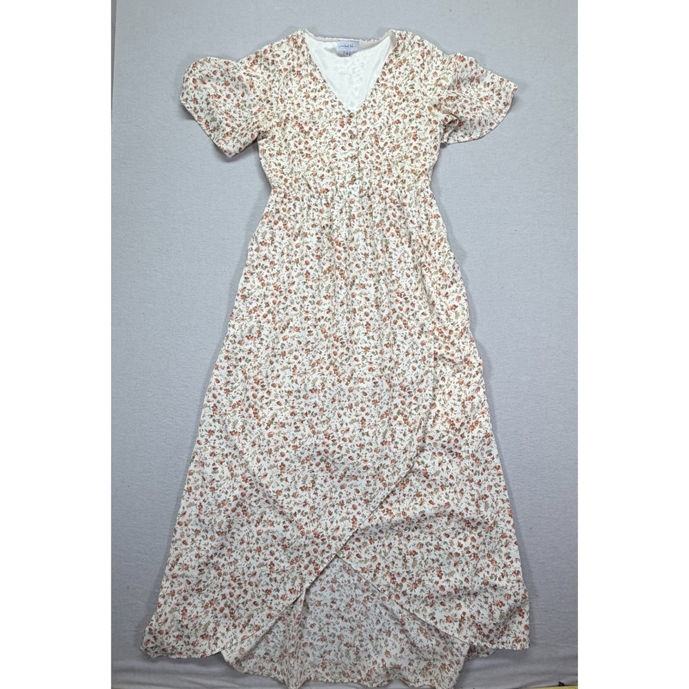 One Loved Babe Maxi Dress Womens M Good Cream Floral Flutter Sleeve High V-Neck‎
